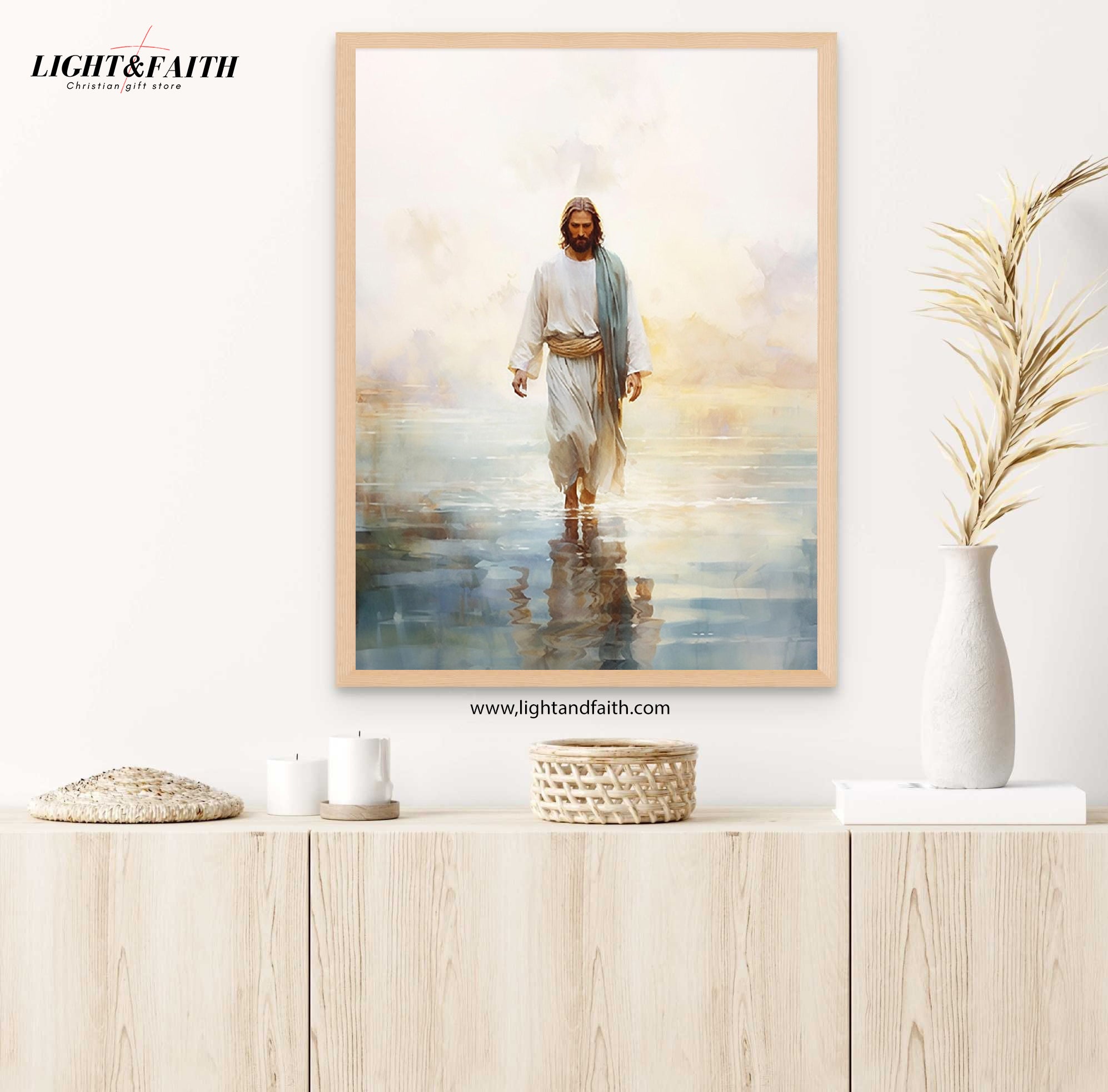 Jesus Walking on Water, Poster, Bible Wall Poster, Gift, Trendy Living Room Home Decor, Christian Nursery Decor